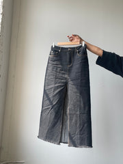Amelia Front Slit Denim Midi Skirt In Black