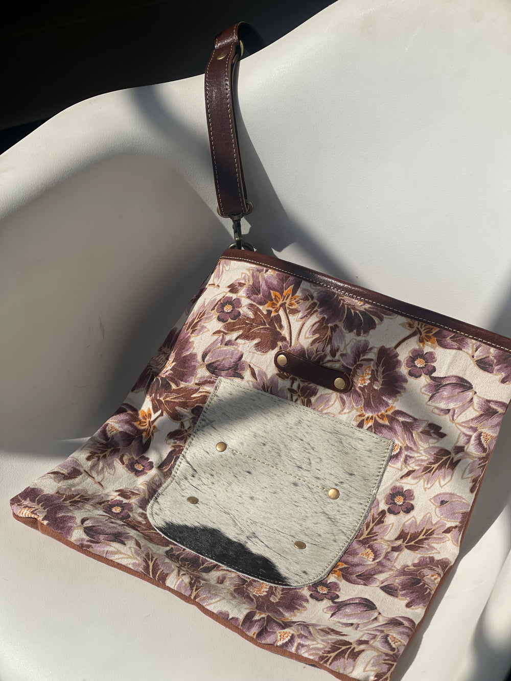 Irving Floral Cowhide Leather Crossbody Tote Bag