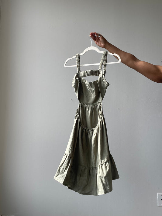 Zoe Cotton Open Back Summer Dress In Dust Sage