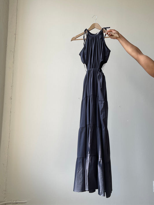 Rowlett Cotton Side Cutout Maxi Dress In Deep Navy
