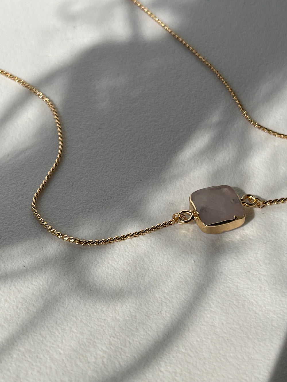 Lucille Semi Precious Gold Rim Stone Necklace In Blush