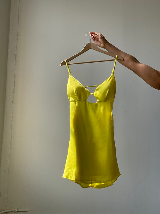 Pearland Peekaboo Open Back Mini Dress In Lighting Lemon