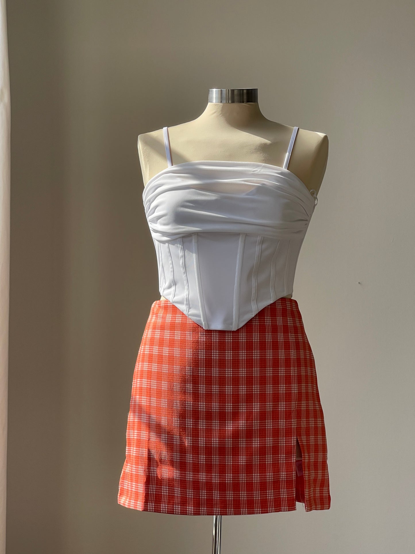 Walter Plaid Slit Front Mini Skirt In Tangerine