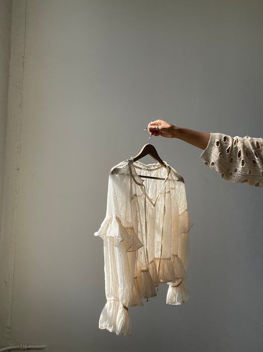 Claudette Ruffle Metallic Sheer Top In Cream