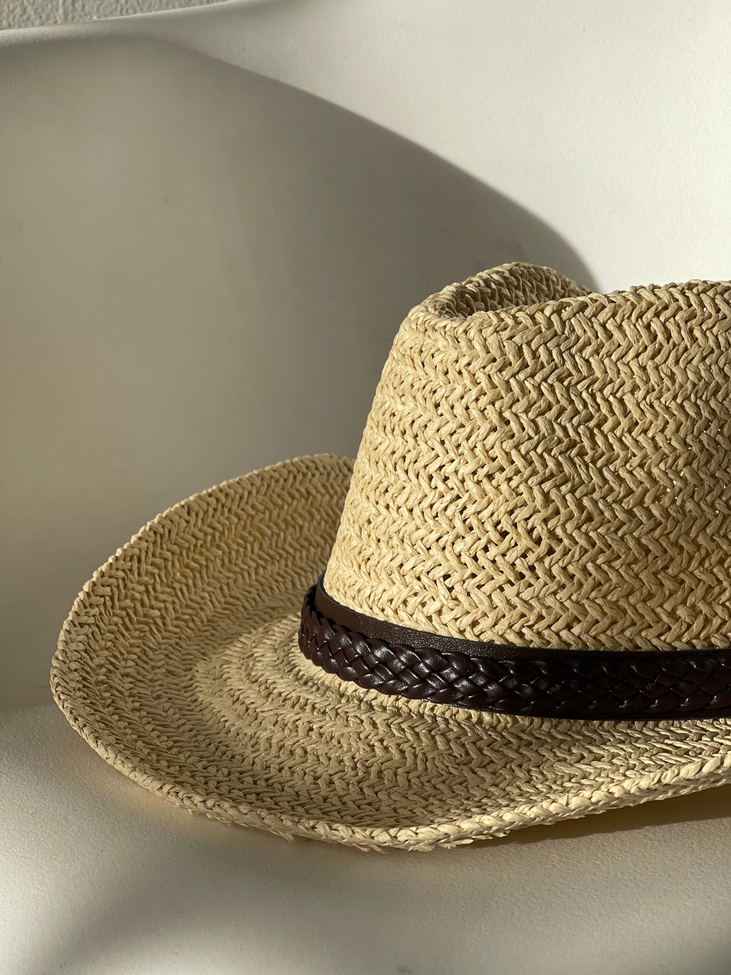 Casey Braided Belt Woven Cowboy Hat In Taupe