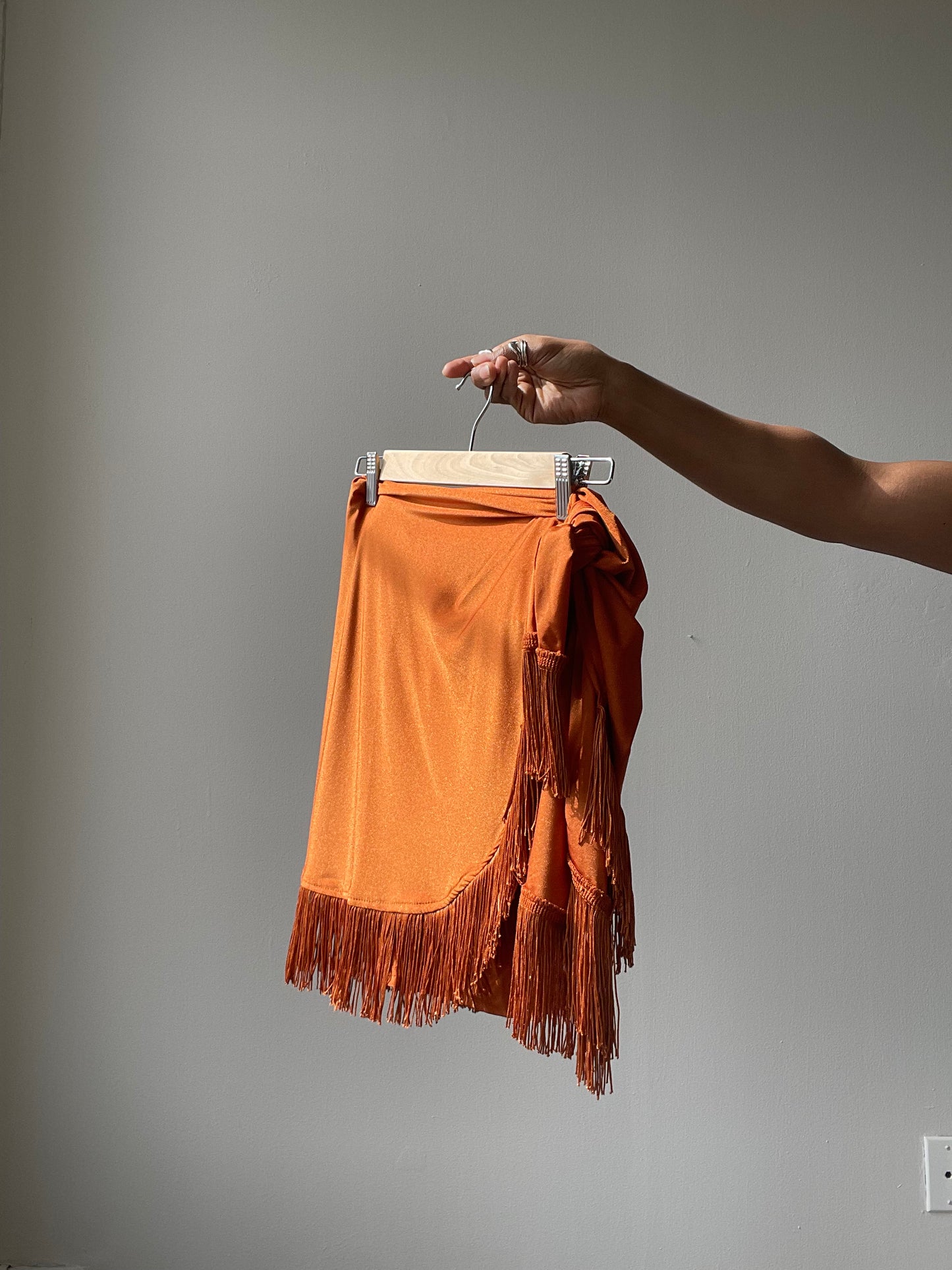 Waco Wrap Fringe Skirt w/Shorts In Rust