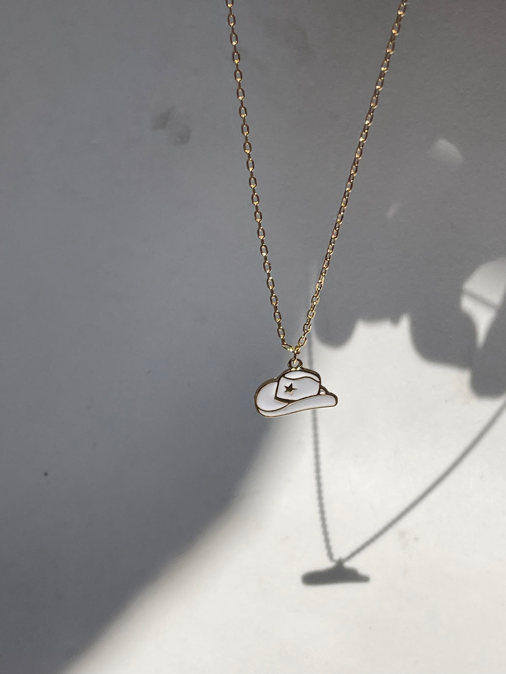 Cowboy Hat Charm Necklace In White