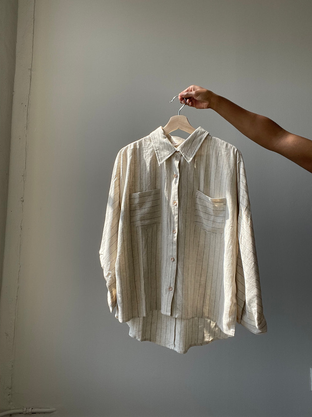 Jenny Linen Pinstripe Button Down In Natural