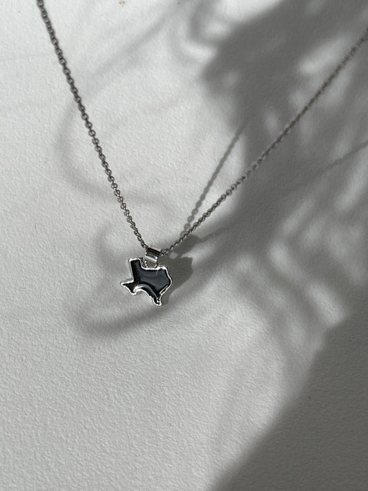 Deep Ellum Texas Mini State Necklace In Black Sliver