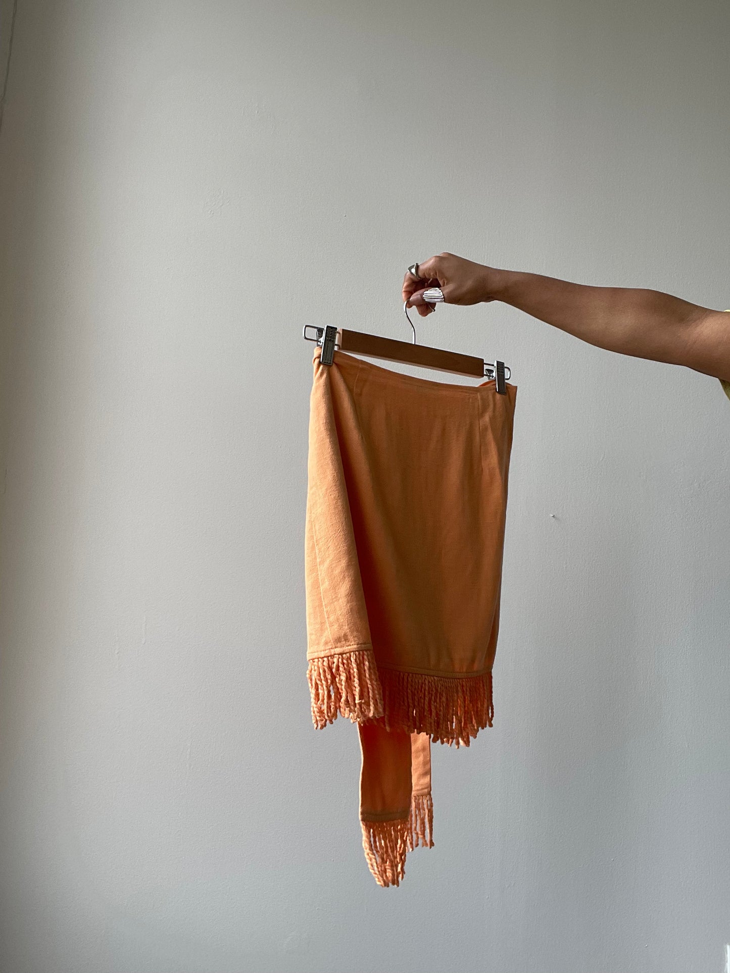 Lacy Linen Fringe Tie Mini Skirt In Tangerine