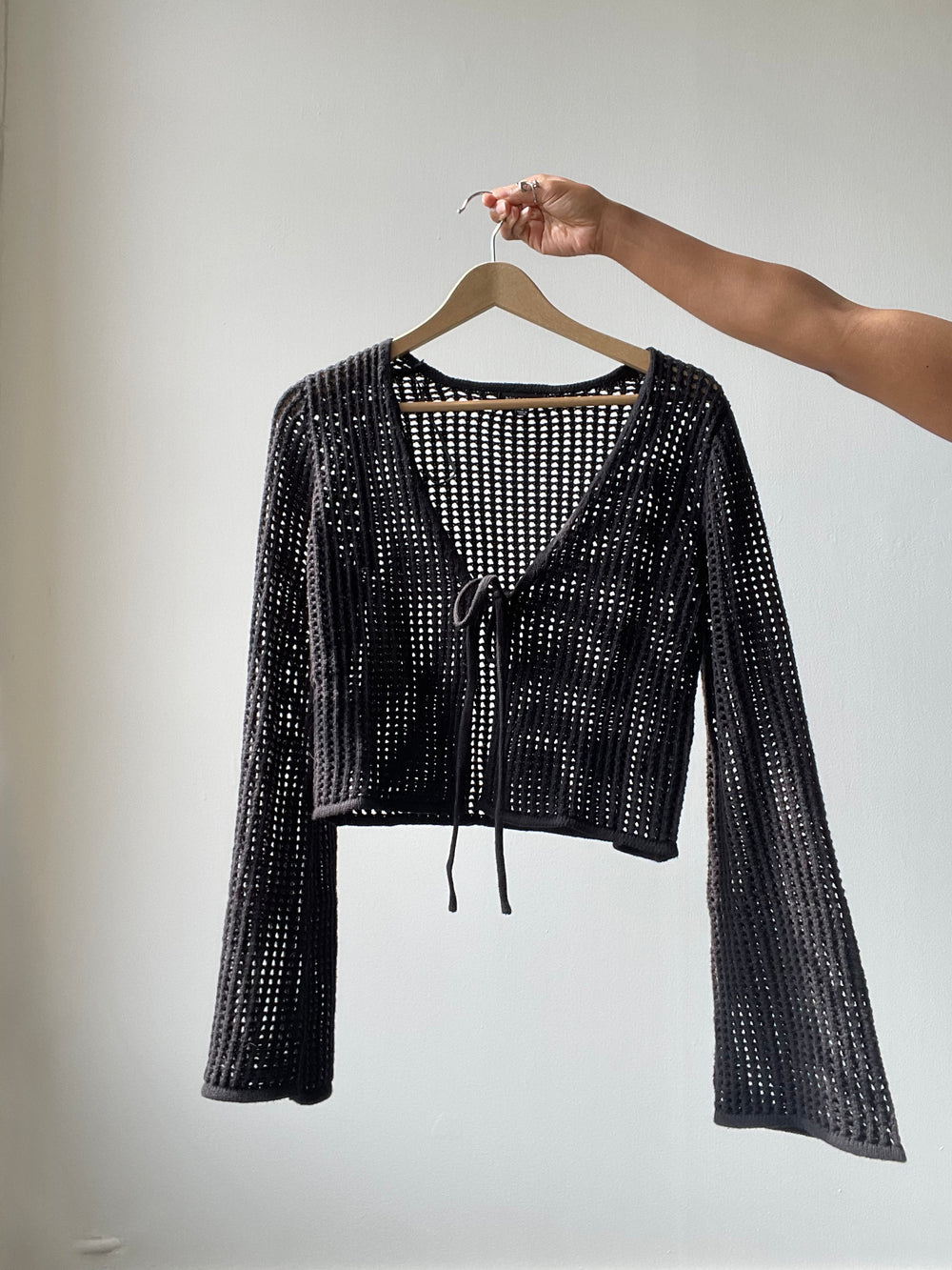 Lufkin Cotton Crochet Cardigan In Black
