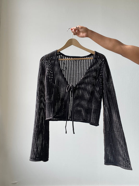 Lufkin Cotton Crochet Cardigan In Black