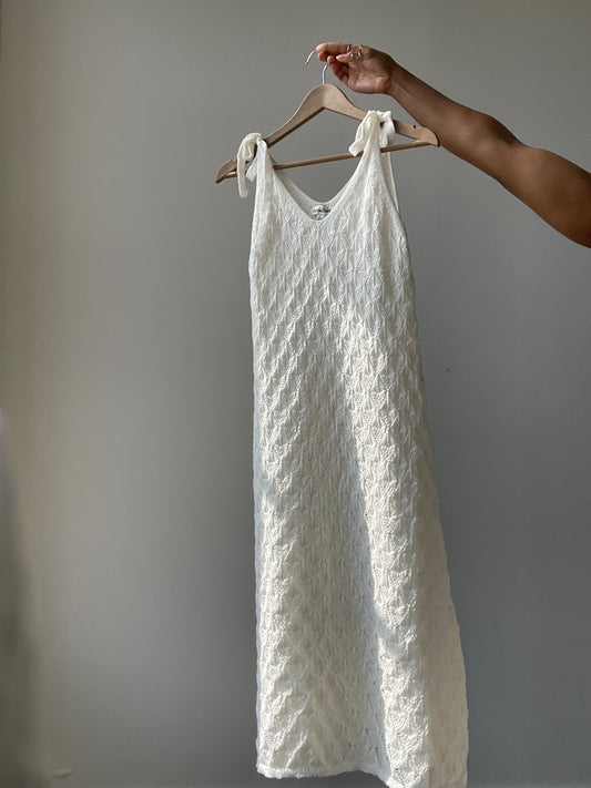 Euless Crochet Tie Strap Summer Midi Dress In Ivory