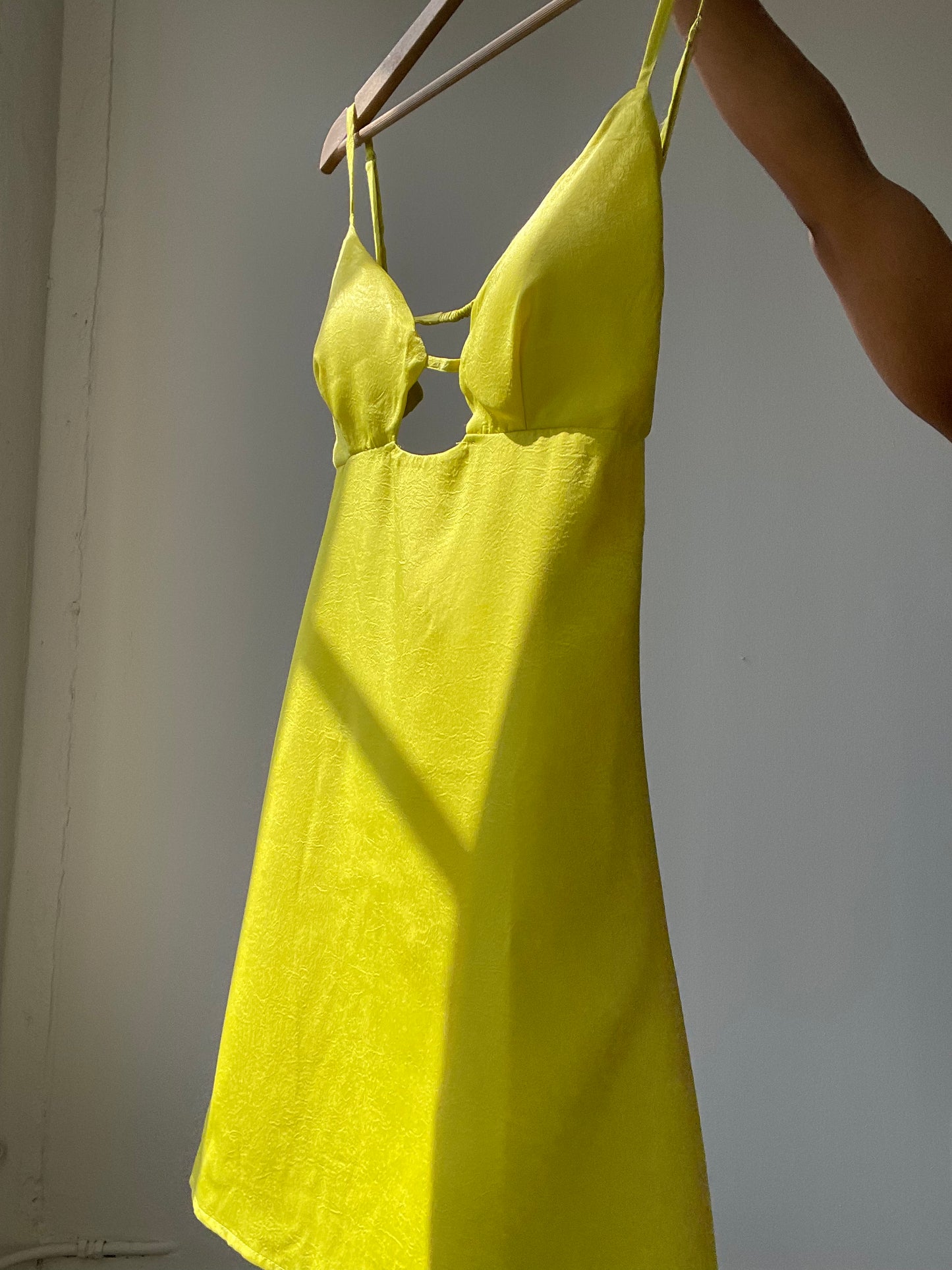 Pearland Peekaboo Open Back Mini Dress In Lighting Lemon