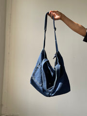 Travis Denim Crossbody Utility Tote Bag In Deep Indigo
