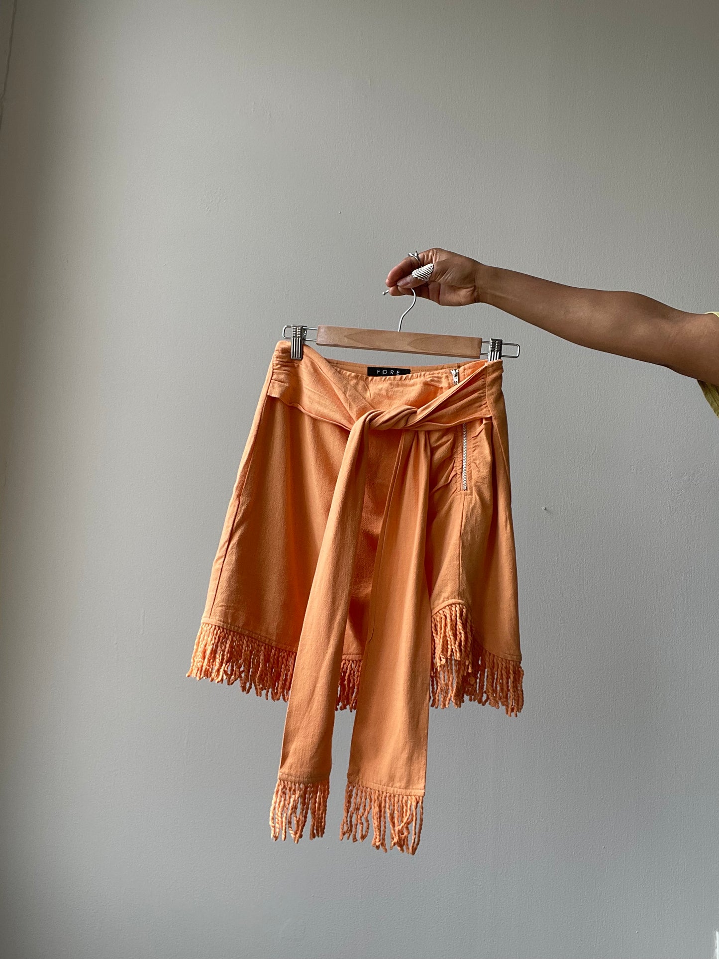 Lacy Linen Fringe Tie Mini Skirt In Tangerine – K. A. Classics