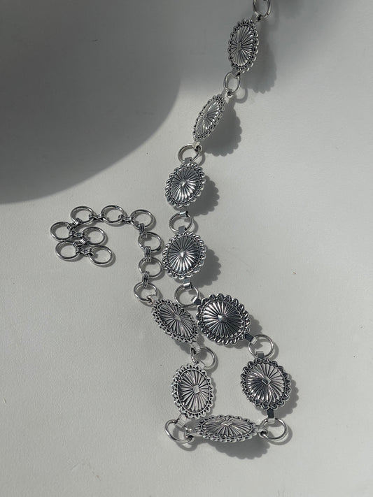 Carly Classic Concho Metal Chain Belt In Silver