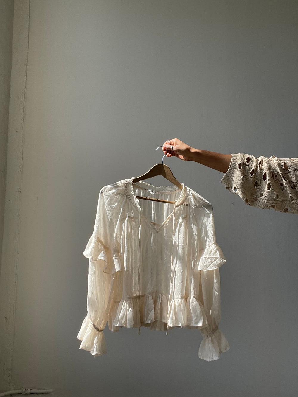 Claudette Ruffle Metallic Sheer Top In Cream