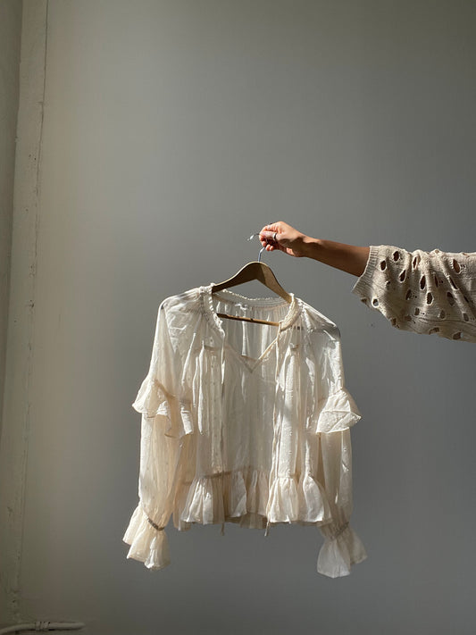 Claudette Ruffle Metallic Sheer Top In Cream