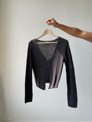 Tulsa Double Closure Open Front Crochet Cardigan In Black