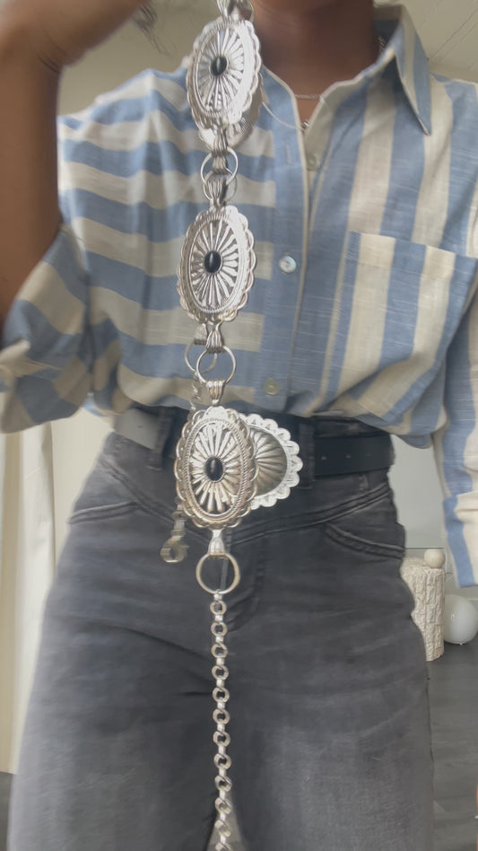 Dawson Cotton 80s Style Striped Button Down In Sky