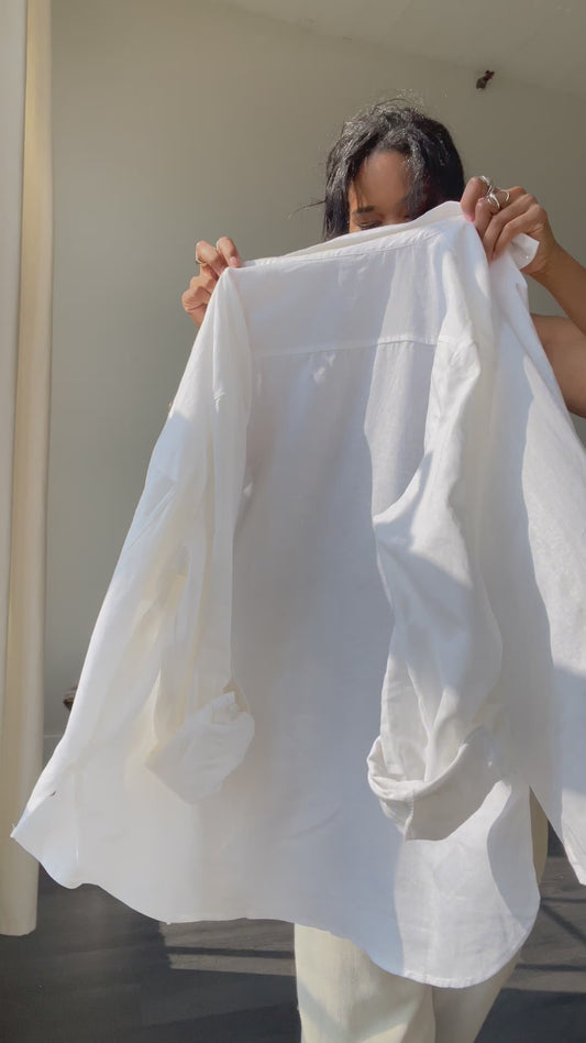 Brady Linen Freshwater Pearl Button Down Shirt In White