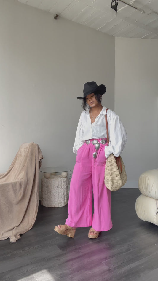 Bonny Linen Wide Leg Pants In Bubble Gum