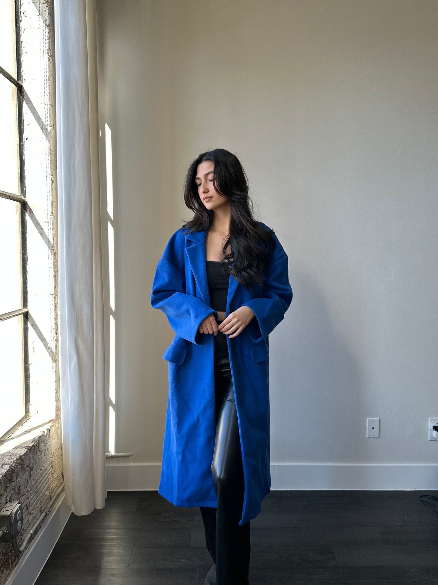 Tiffany Maxi Open Front Coat In Electric Blue