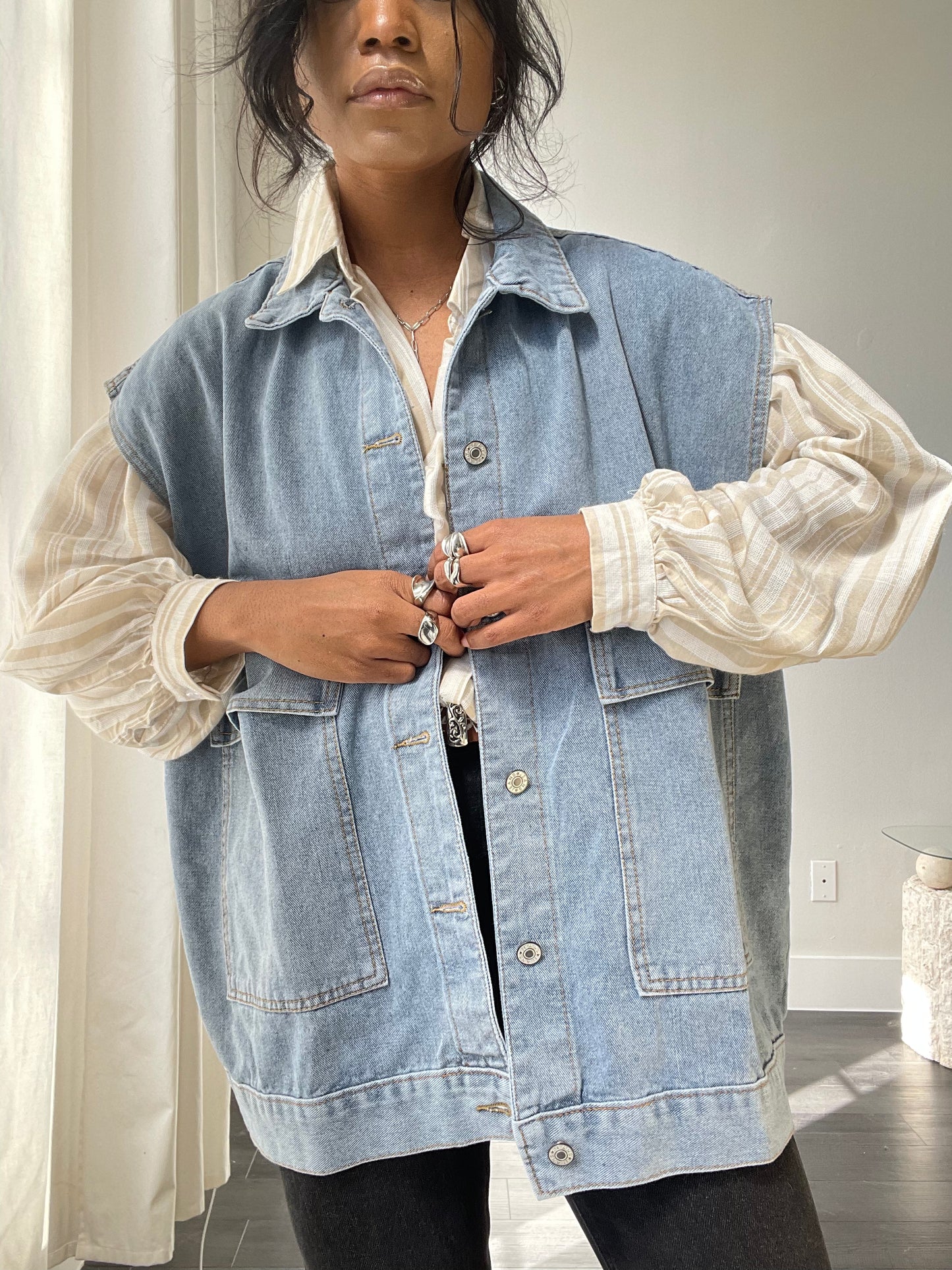 Jamie Oversized Denim Jacket Vest In Blue