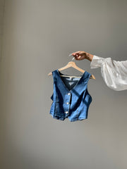 Taylor Cotton Button Classic Cowgirl Vest In Dark Denim