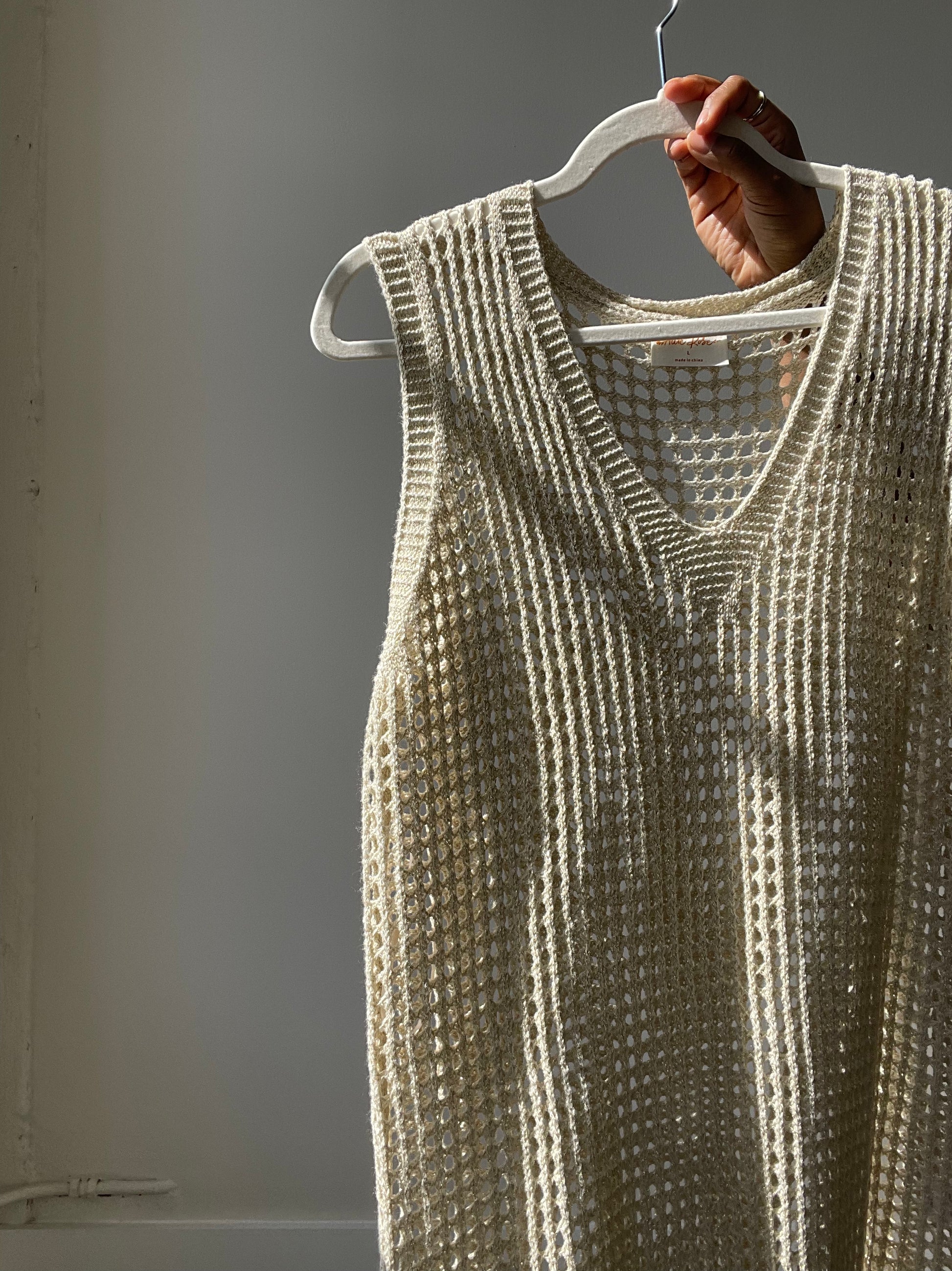 Zach Crochet Gold Metallic Midi Dress In Natural K. A. Classics Zach Crochet Gold Metallic Midi Dress In Natural K. A. Classics