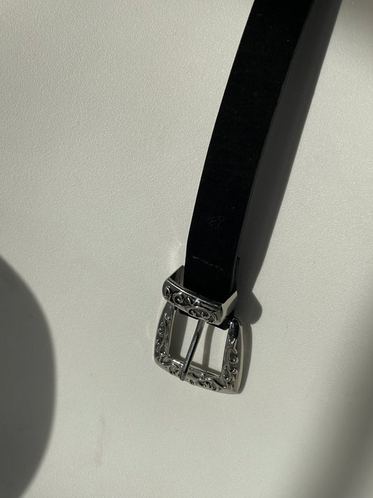 Caroline Velvet Western Floral Embroidery Belt In Black Silver