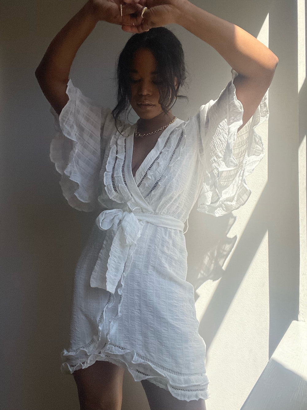 Demori Ruffle Hem Mini Dress In White