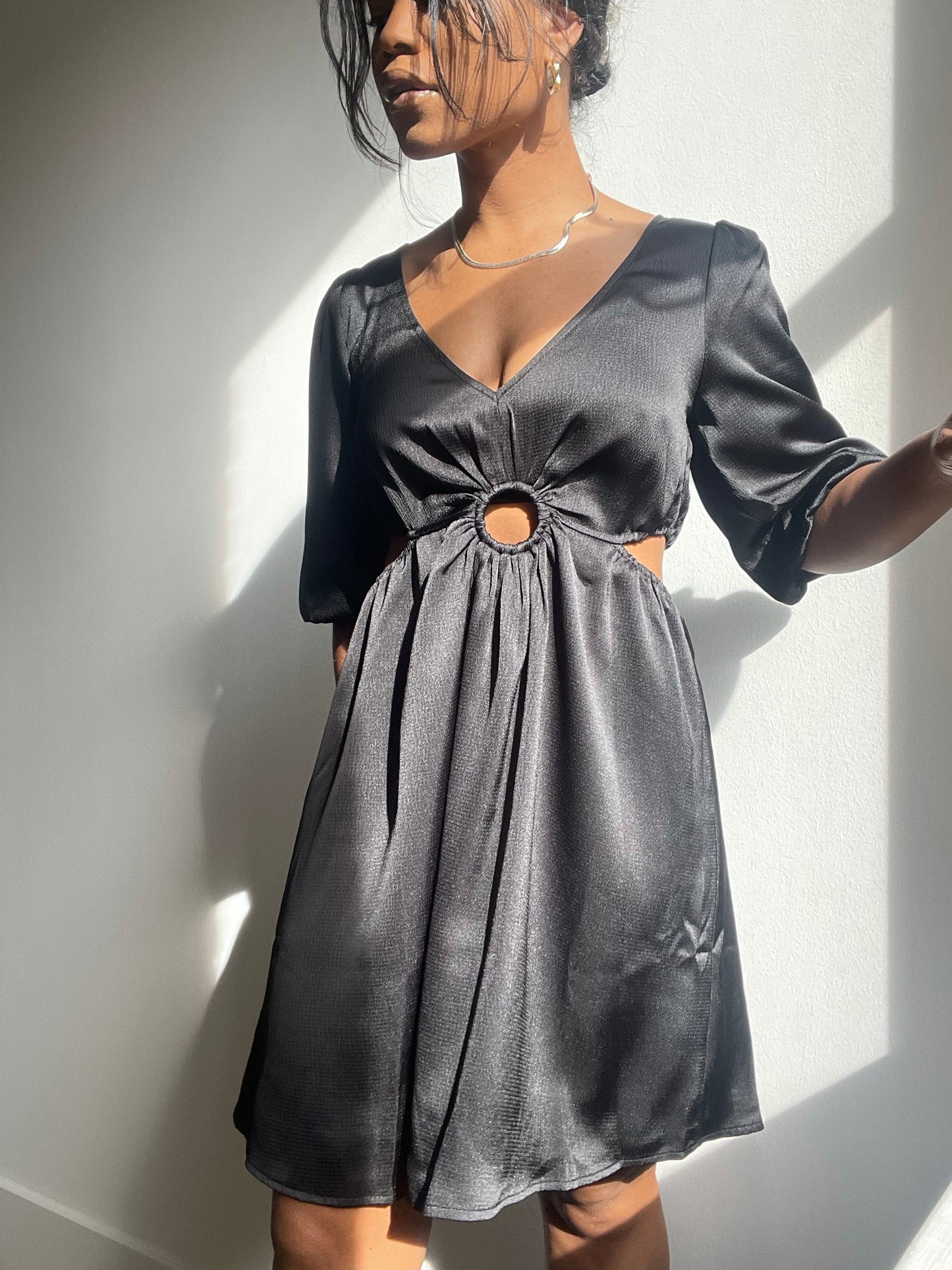 Jane 70s Cutout Mini Dress In Black