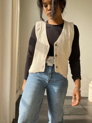 Monet Cotton Button Front Tie Back Vest In Sand