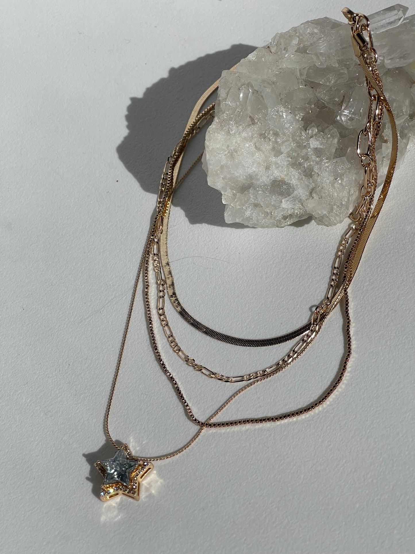 Assorted Layered Star Drop Necklace In Gold