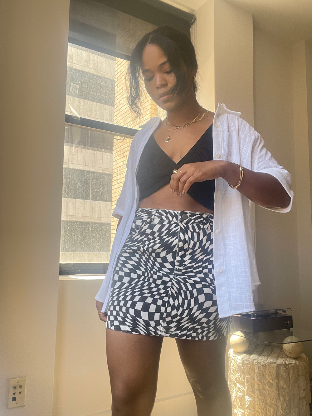 Priest '80s Wave Check Skirt In Black & White