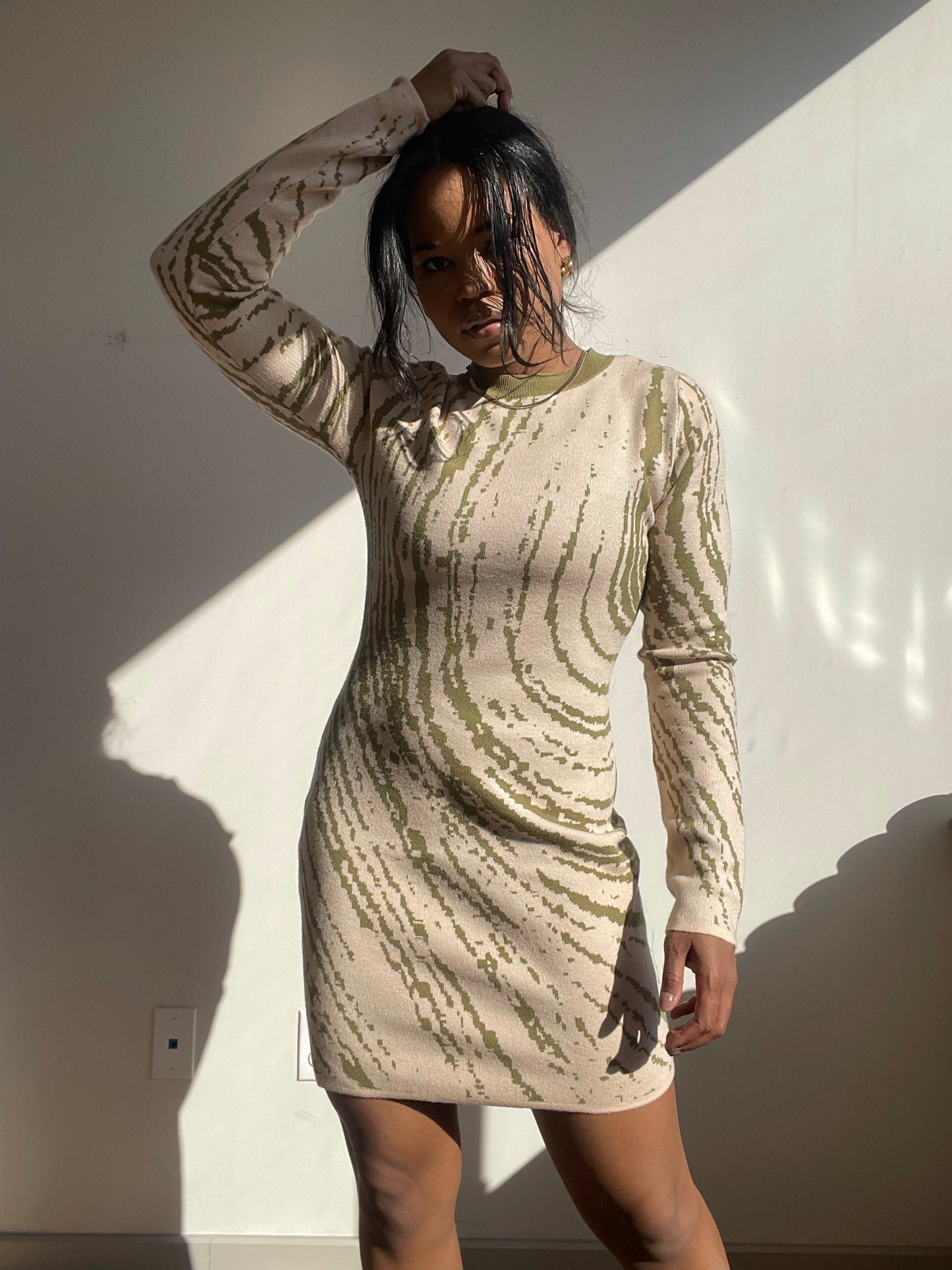 Elsa Long Sleeve Sweater Dress In Sage - S Elsa Long Sleeve Sweater Dress In Sage - S