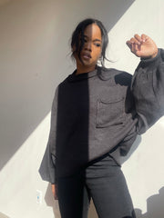 Charlie Oversized Cropped Single Pocket Sweater In Black