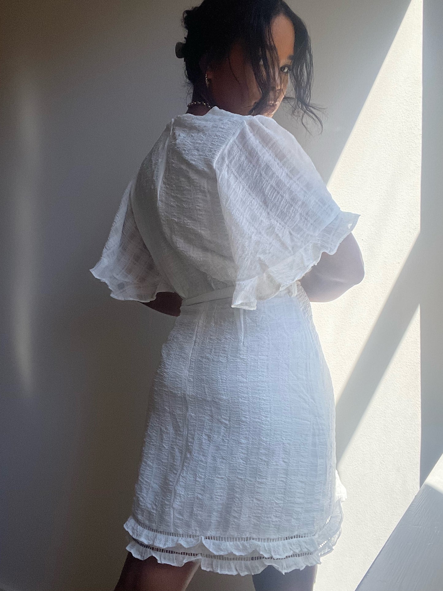 Demori Ruffle Hem Mini Dress In White