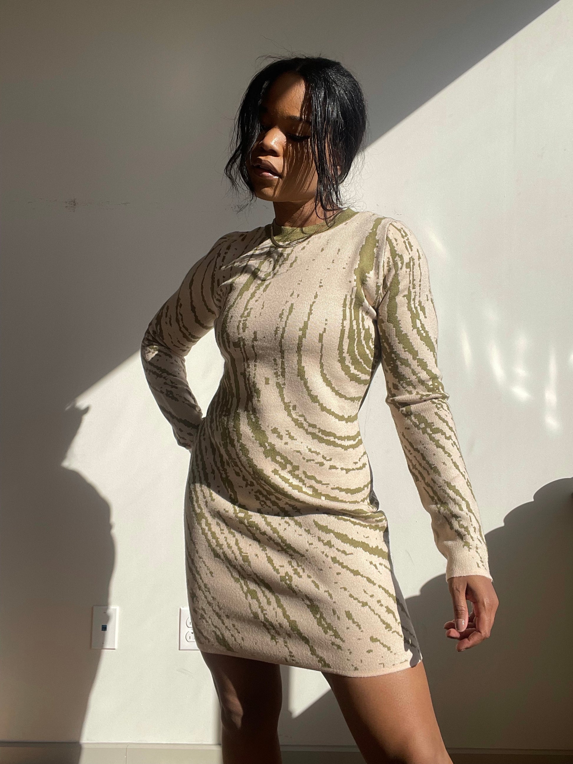 Elsa Long Sleeve Sweater Dress In Sage - S Elsa Long Sleeve Sweater Dress In Sage - S