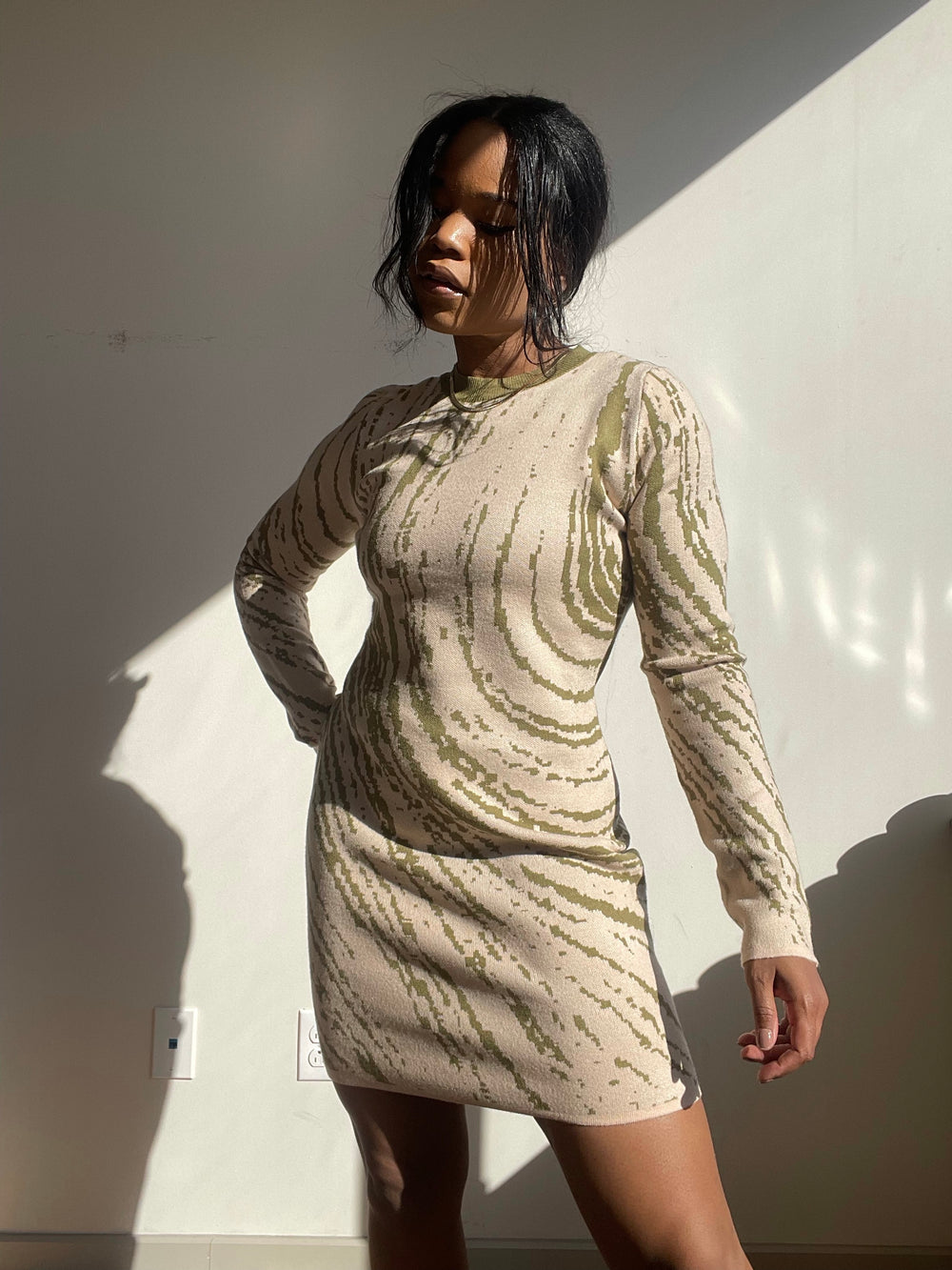 Elsa Long Sleeve Sweater Dress In Sage