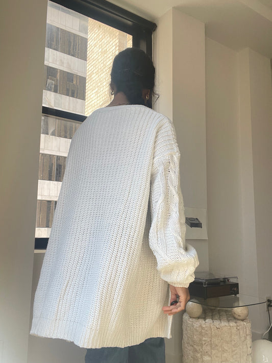 Thea Knit Oversized Sweater Cardigan In White