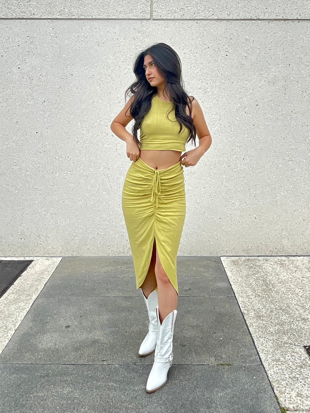 Judith Linen & Cotton Skirt Set In Sage Green