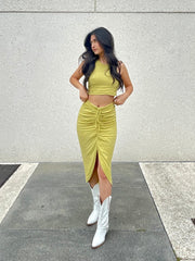Judith Linen & Cotton Skirt Set In Sage Green