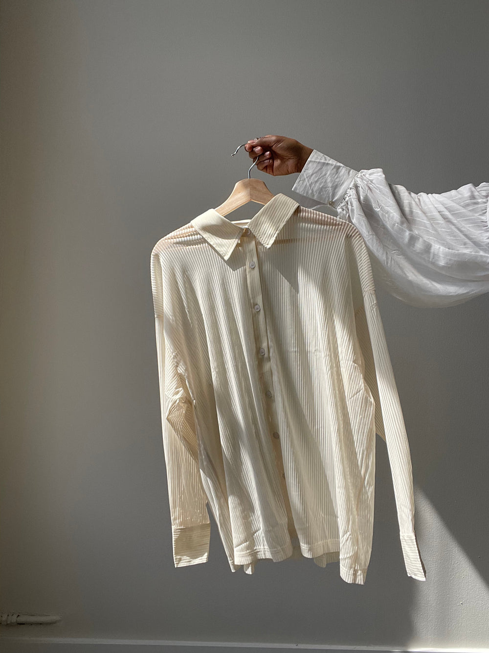 Presley Striped Sheer Button Down Shirt In Cream