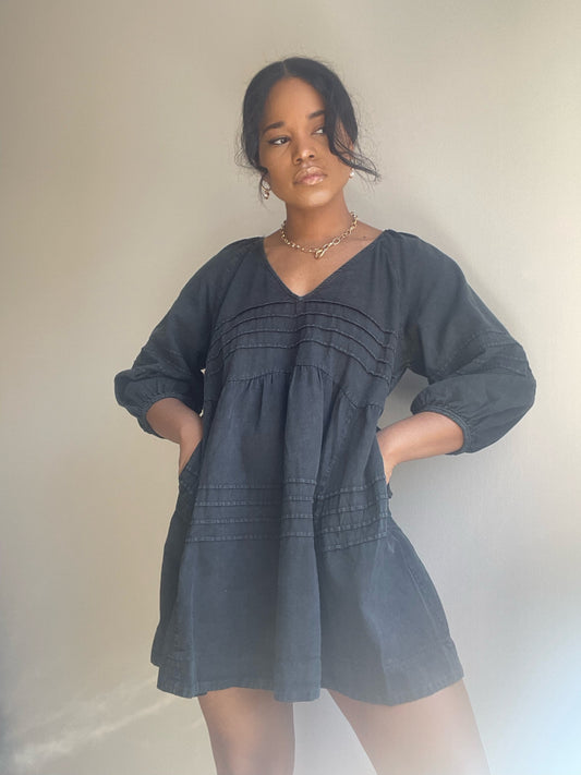 Taylor Cotton Tiered Dress In Acid Black