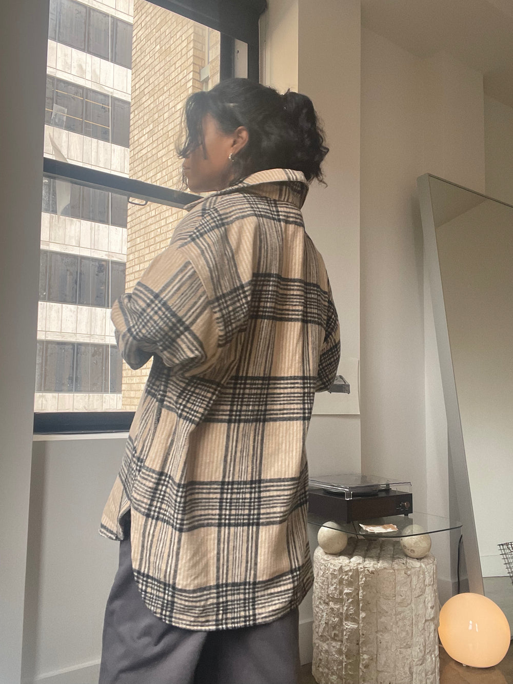 Tori Check Oversized Shacket In Tan