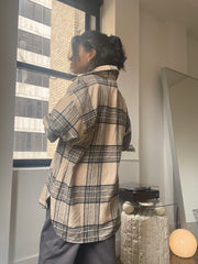 Tori Check Oversized Shacket In Tan