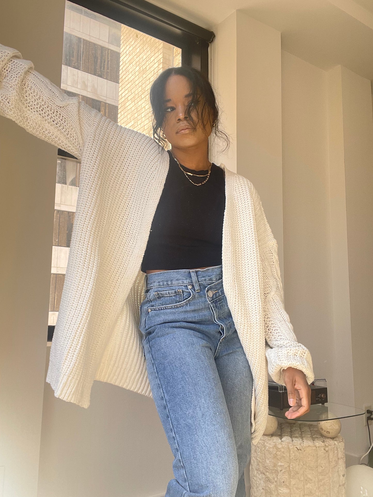 Thea Knit Oversized Sweater Cardigan In White